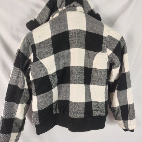 Justice Girls Hooded Heavyweight Coat Black/White Checkered Size 8/10 - Picture 2 of 9